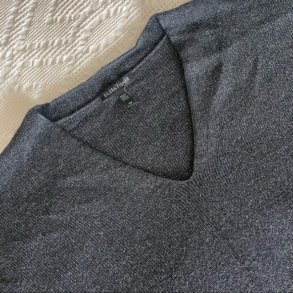 Eileen Fisher Charcoal Metallic Thread Step Hem Sweater - Picture 3 of 4